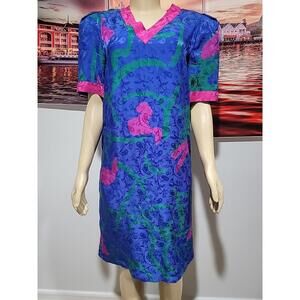 Flora Kung Petite Vintage Size Vivid Color 100% Silk Dress Short Sleeve #C